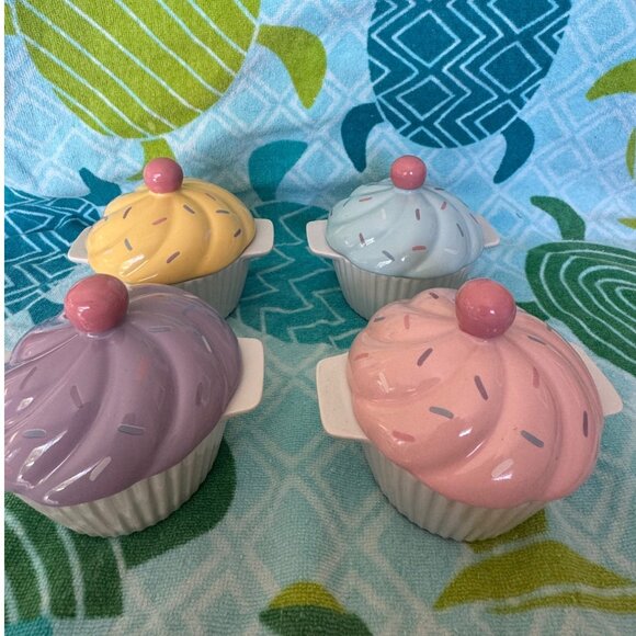 The Cellar Other - The Cellar Cupcake Themed Ceramic Ramekins With Lids Set Of 4